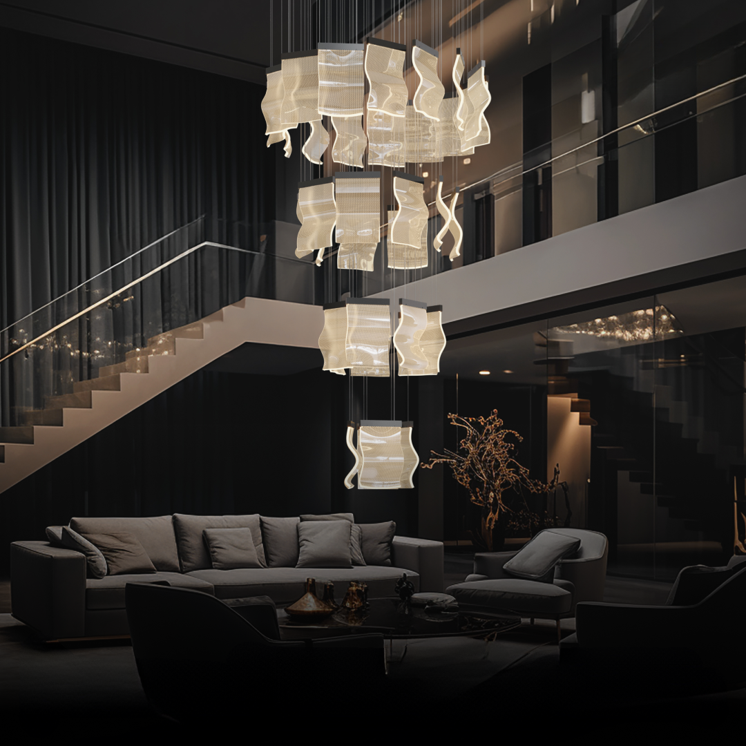 Sekegur Industrial Chandelier Wave /Metal Gold Bedroom/Living Room