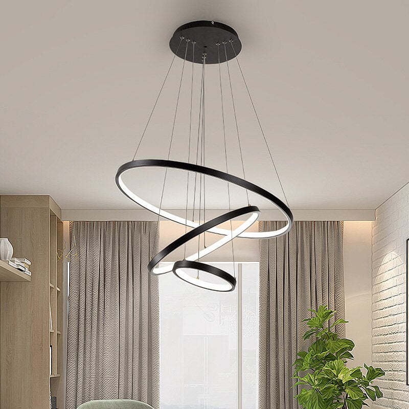 Toriq Pendant Light, Inner Ring Illuminated, White/Black/Gold-Neutral Decor