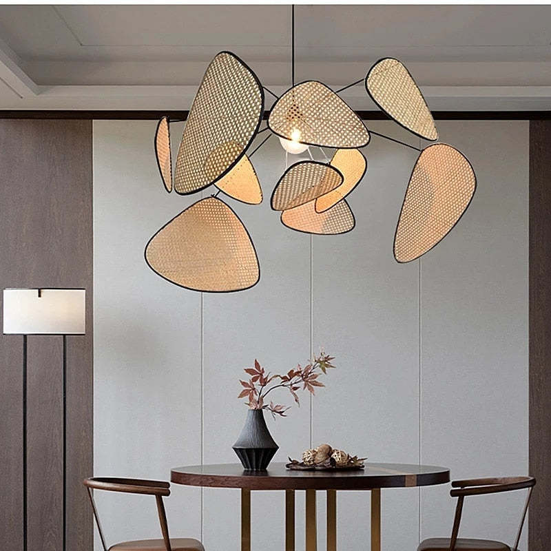 Borekus Pendant Light Leaf Grid, Rattan/Metal, Bedroom