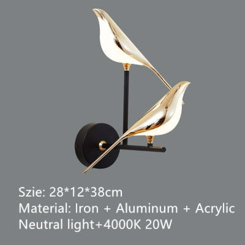 Kimilot Minimalist Magpie Bird Metal Wall Lamp, Bedroom