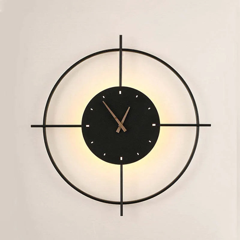 Norva Modern Clock Round Wall Lamp, Gold/Black-Neutral Decor