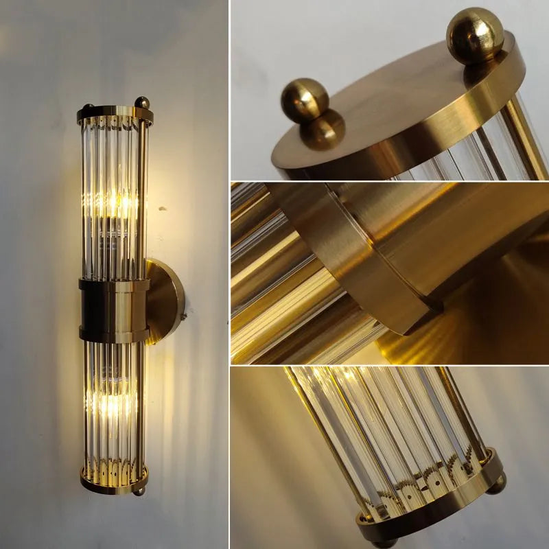 Vuvepon American Cylindrical Elegant Gold Glass/Metal Vanity Wall Lamp
