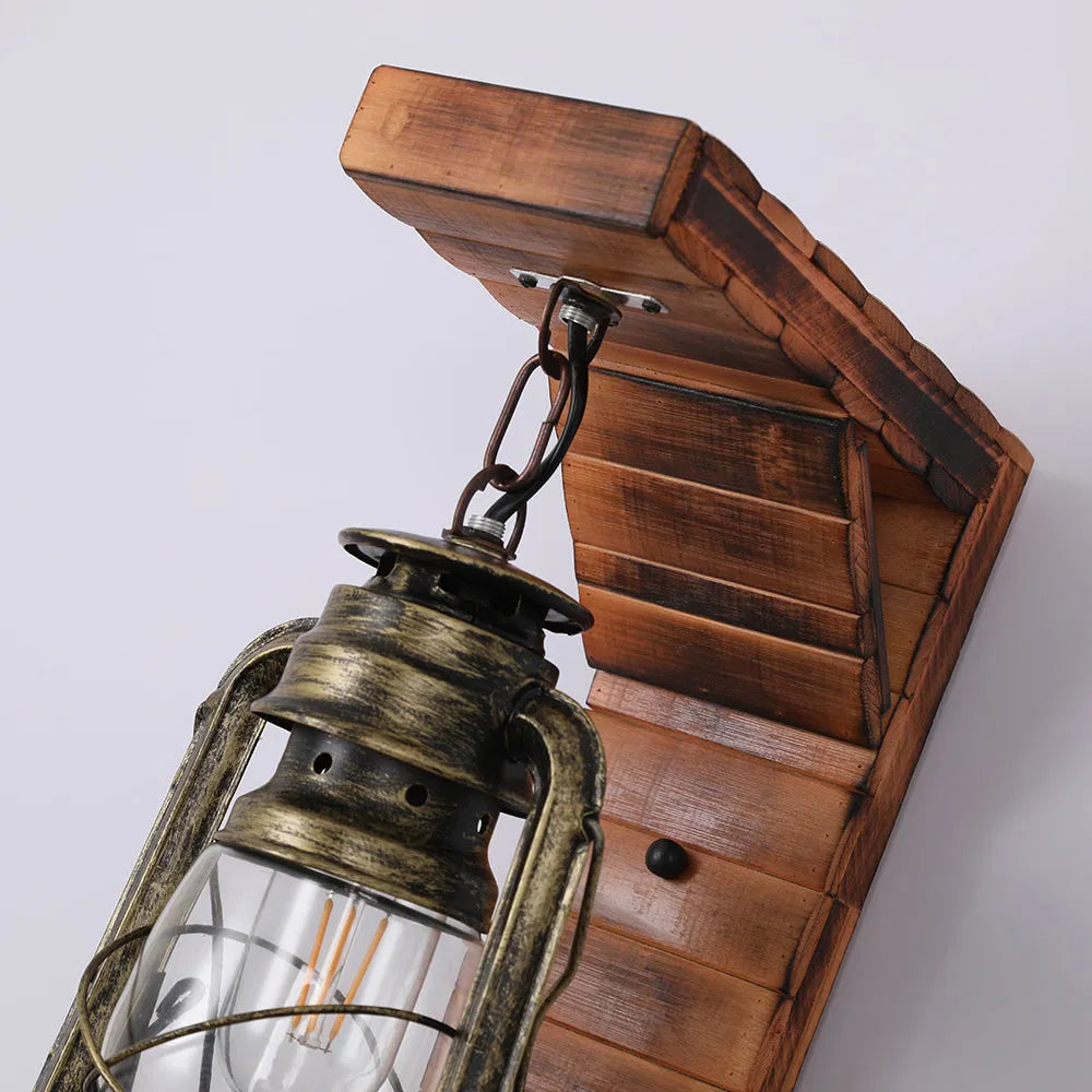 Orlena Wall Lamp Lantern Vintage Wooden Rustic-Neutral Decor