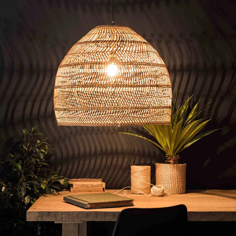 Lixi Rattan Bamboo Lampshade Hand Knitted Pendant Light-Neutral Decor