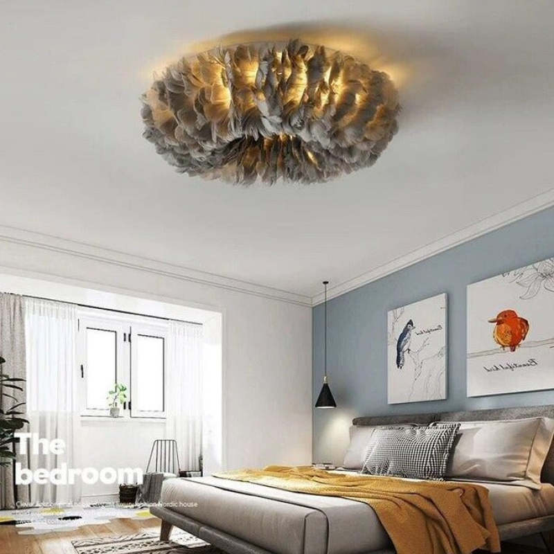 Velix Swan Feather Round Ceiling Light-Neutral Decor