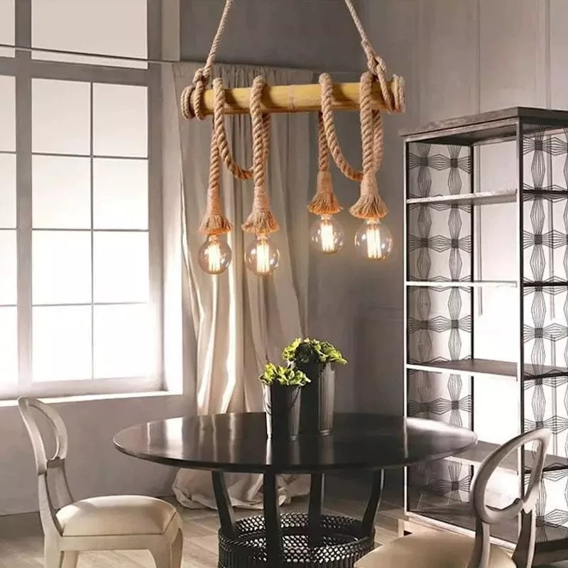 Ranobal Vintage Wood/Rope Pendant Light, Living Room