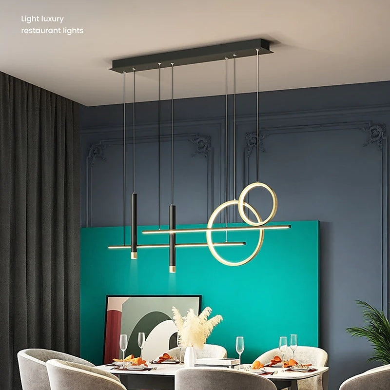 Dologen Modern Pendant Light LED, Double Circle, Gold/Black