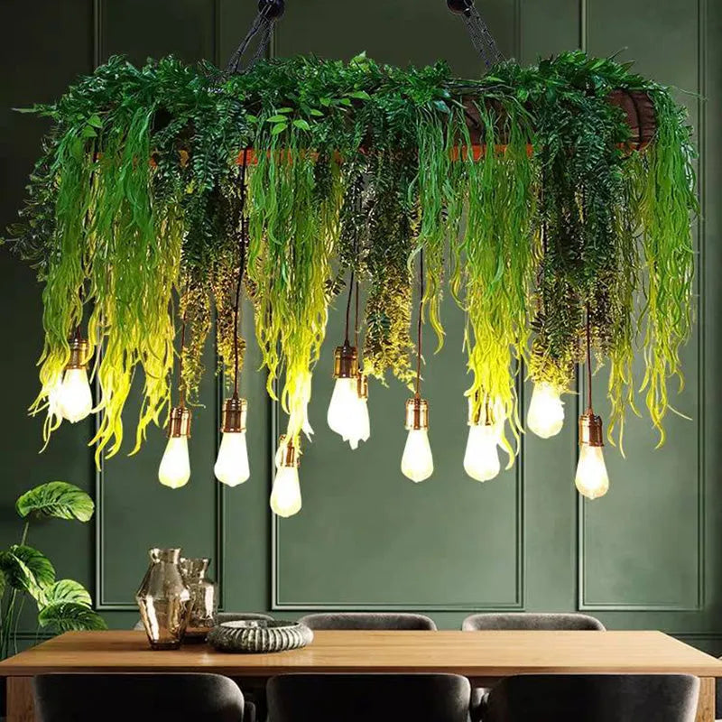 Nogatet Natural Decorative Rectangular Plant Metal Pendant Light Green