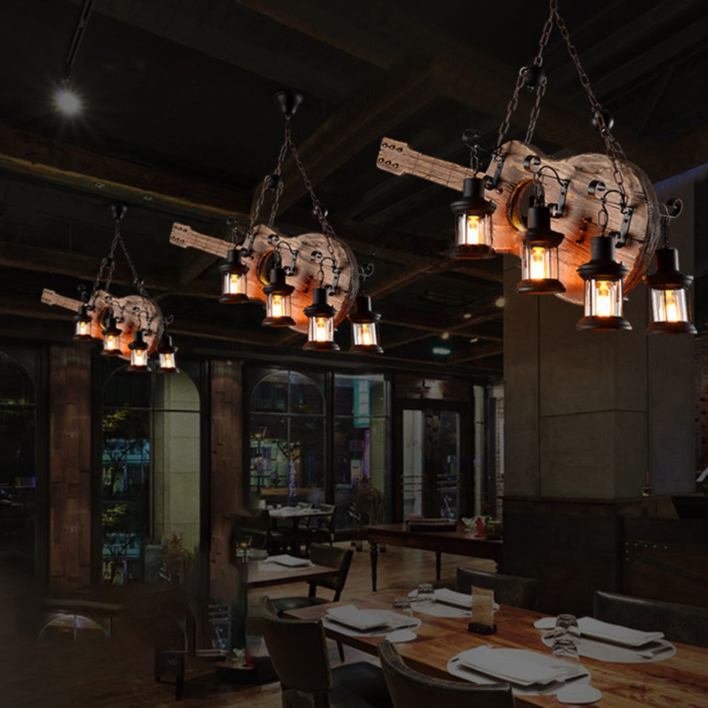 Buluten Retro Guitar Metal & Wood Pendant Light, 4 Heads