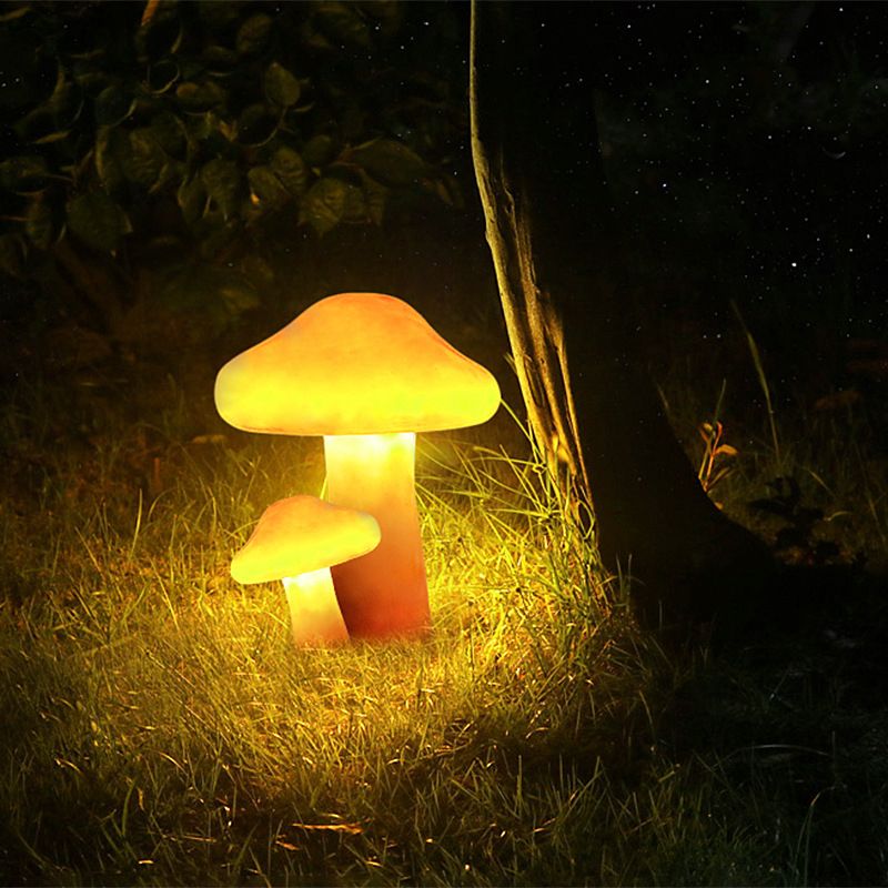 Wenipek Mushroom Outdoor Ground Light, Hardwired/Solar, Orange