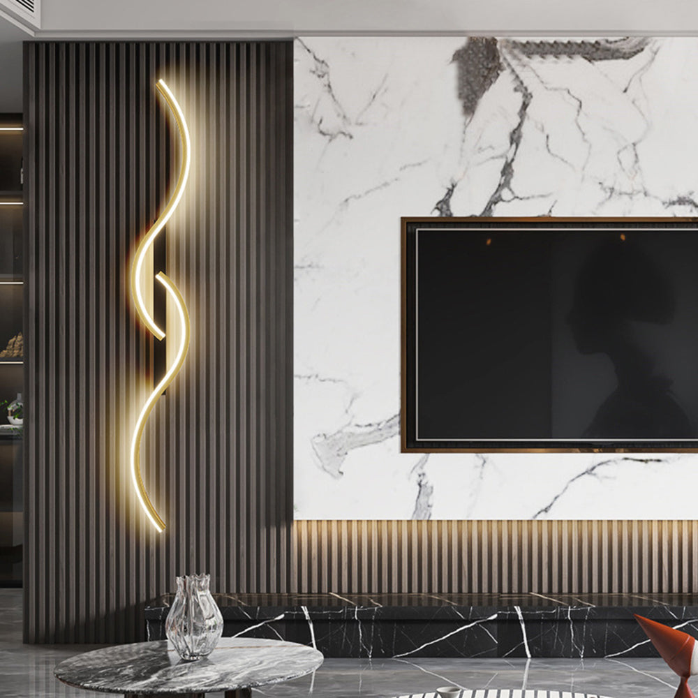 Vireth Modern Linear Wave Bedroom Wall Lamp, Black/Gold-Neutral Decor