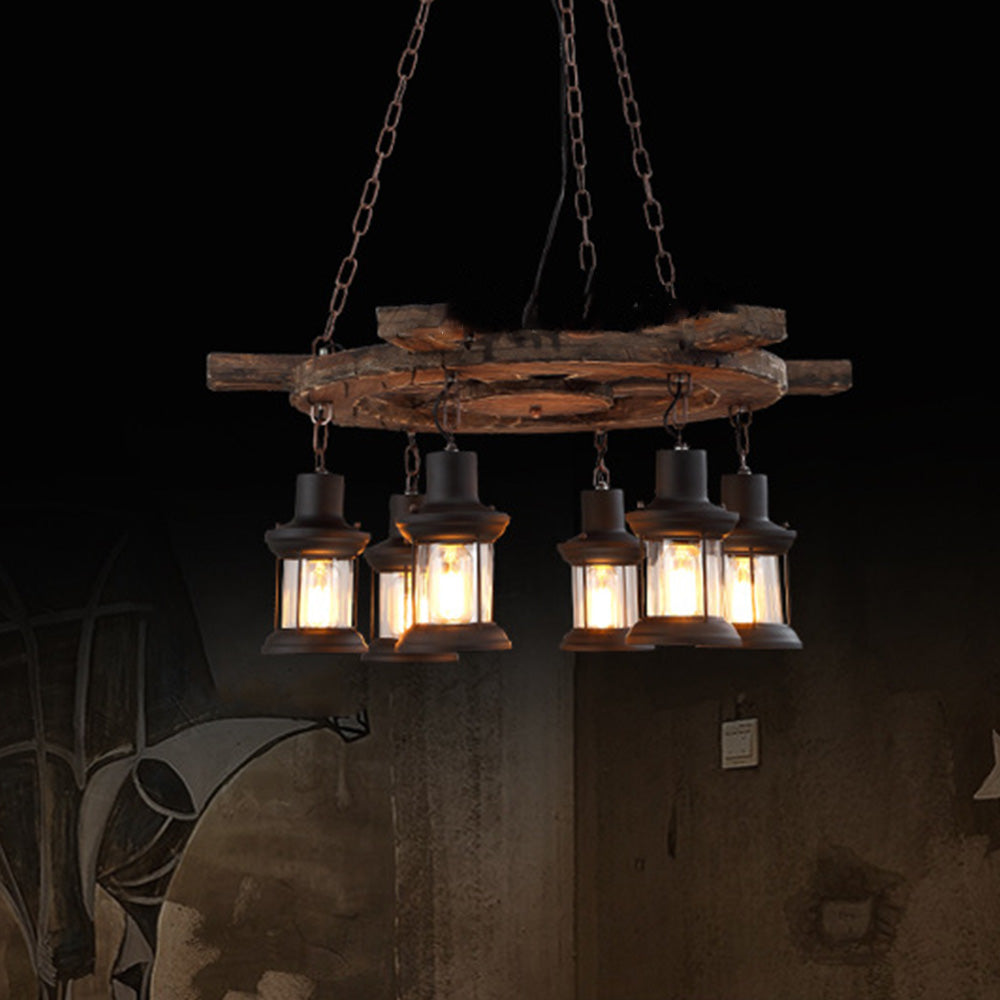 Mopukud Retro Rudder Metal & Wood Pendant Light, 6 Heads