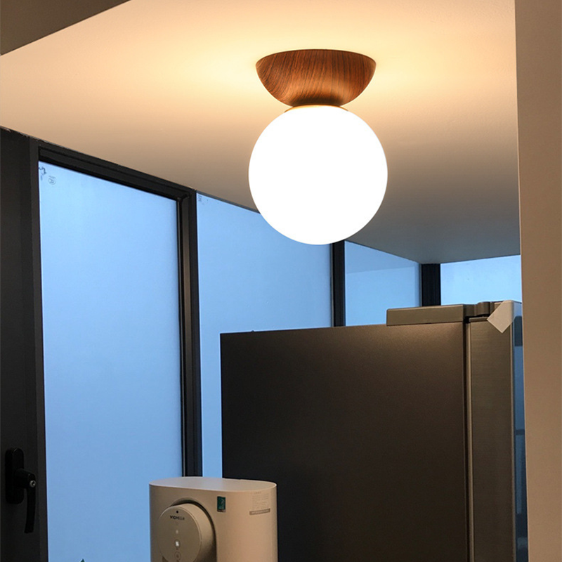 Zuliguki Nordic Japanese Glob LED Ceiling/Pendant Light Metal Glass Bedroom, Burlywood