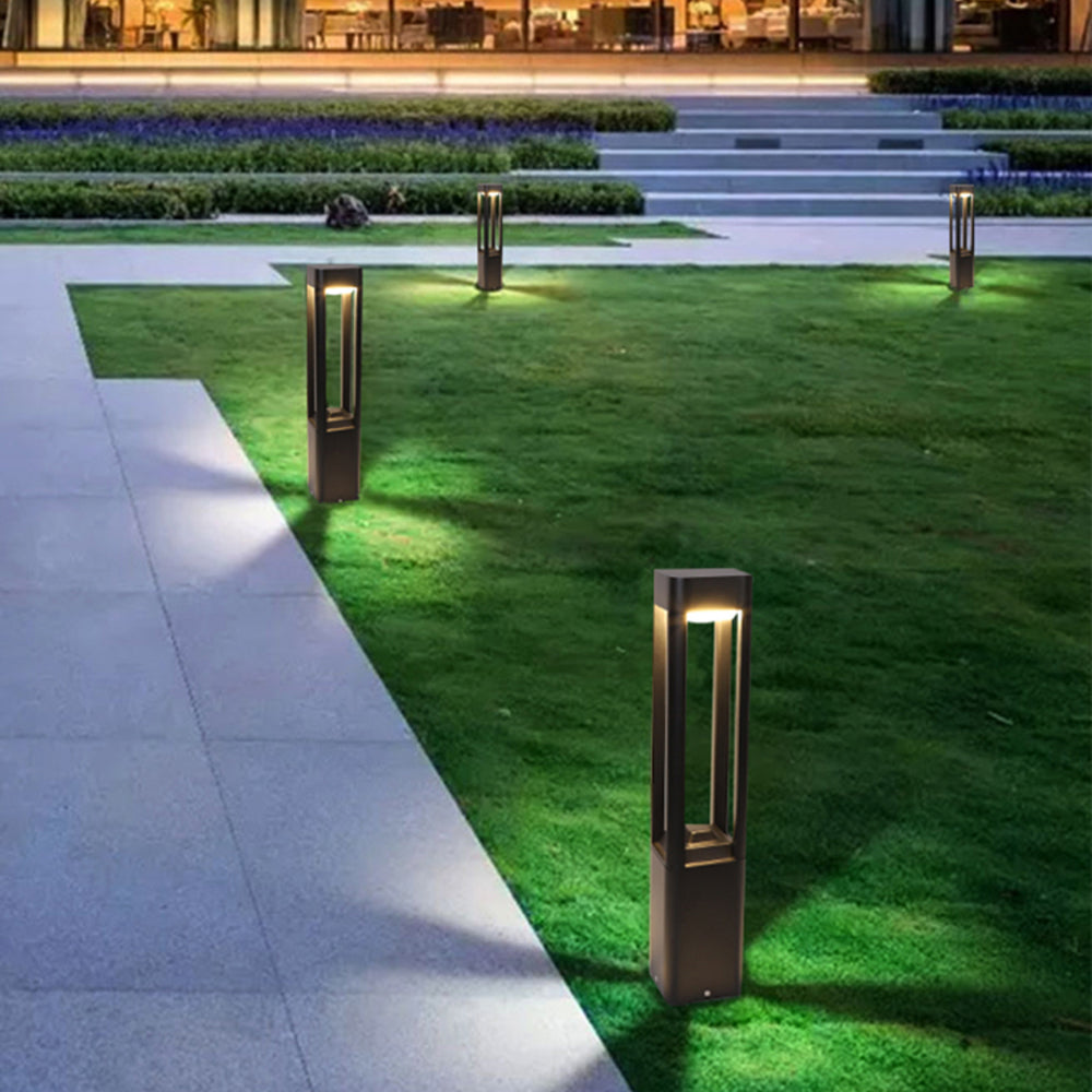Fenumem Metal Rectangular Hollow Outdoor Path Light, Black