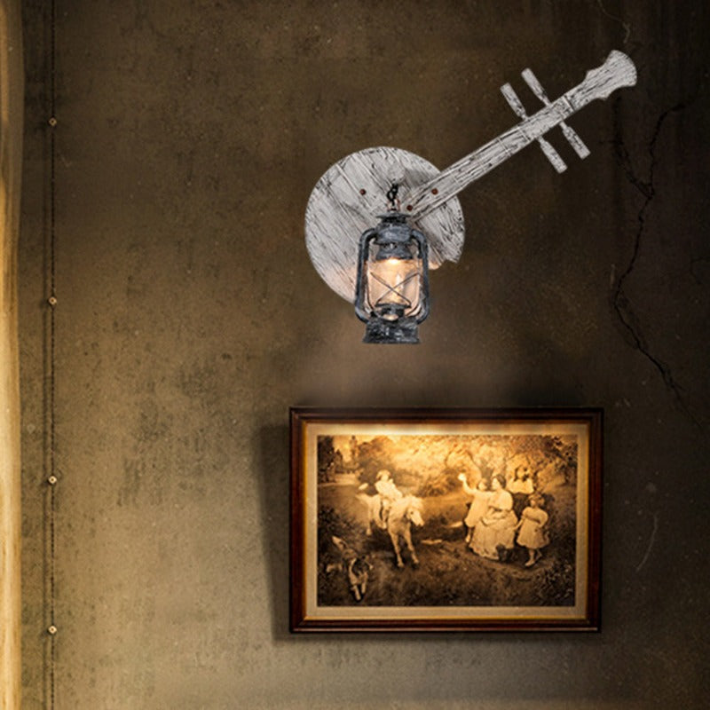 Genevus Wall Lamp Lute Vintage Lantern Wooden Gray, Dining Room