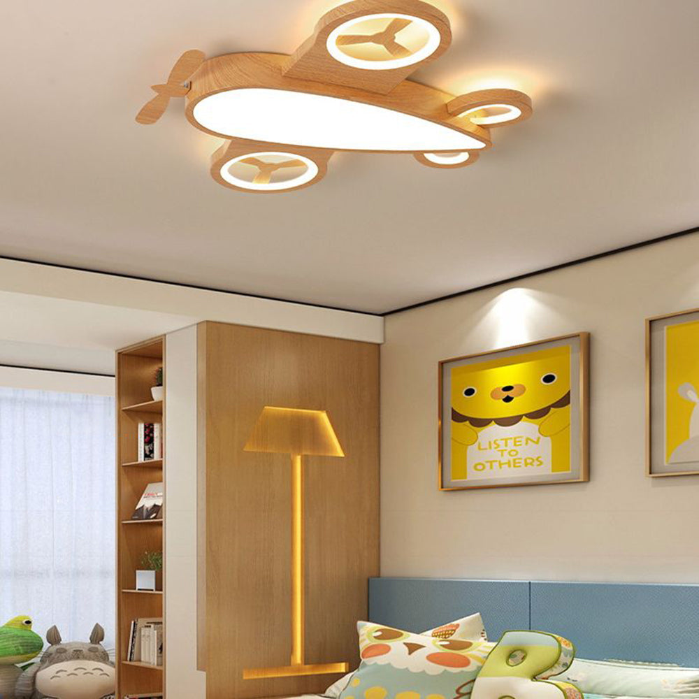 Tunomor Modern Art Deco Airplane Flush Mount Ceiling Light, Wood/Dark Wood