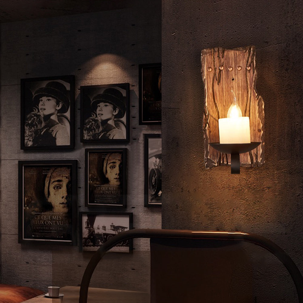 Venorik Wall Lamp Rectangular Vintage, Wood/Metal, Bedroom