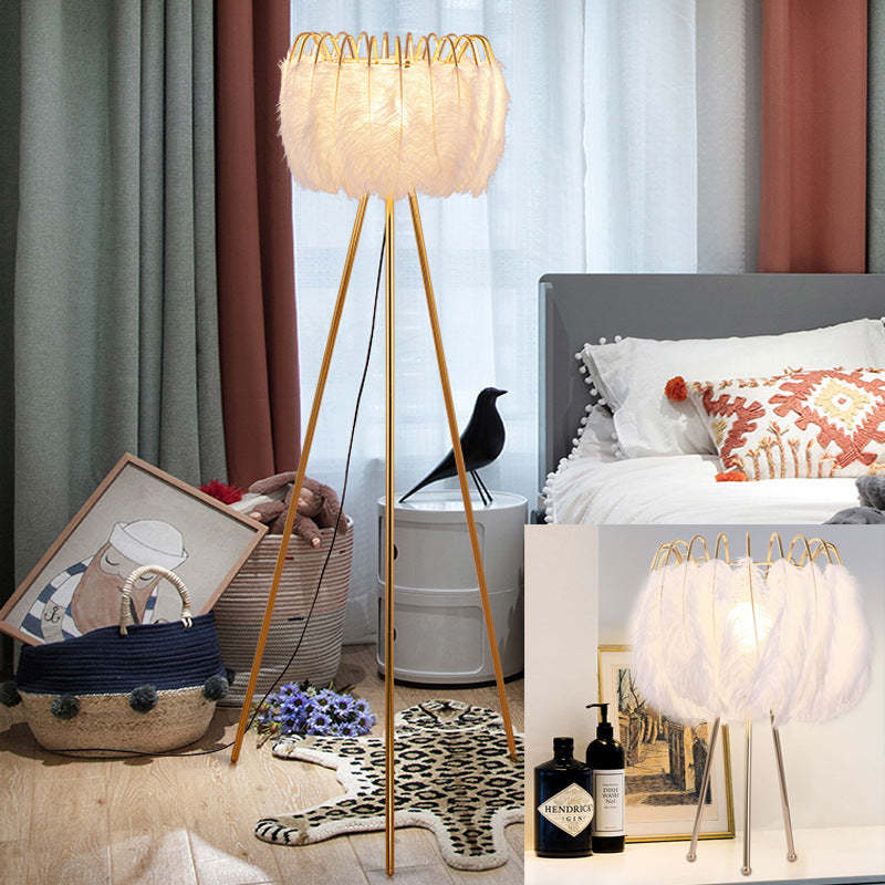 Wabonek Artistic Tripod Feather Floor Lamp, White