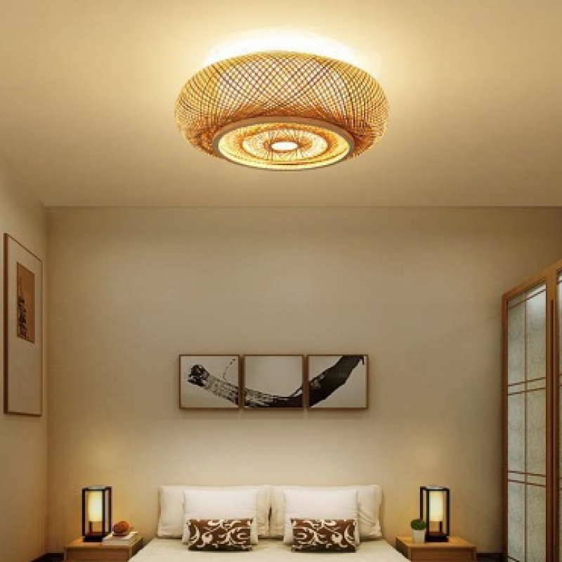 Revutot Rattan Woven Rustic LED Flush Mount Ceiling Light