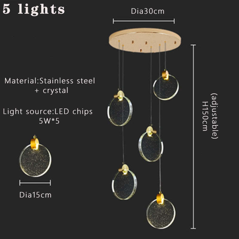 Devikir Luxury Circular Ripple Round Crystal Golden Chandelier