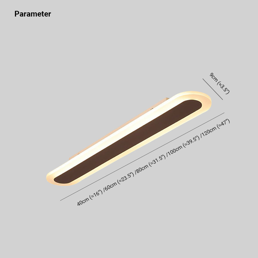 Zebanad Minimalist Oval Linear Flush Mount Ceiling Light, White/Coffee