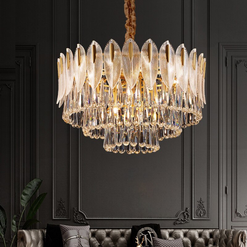 Jusaras Luxury Feather Crystal Chandelier, Living Room
