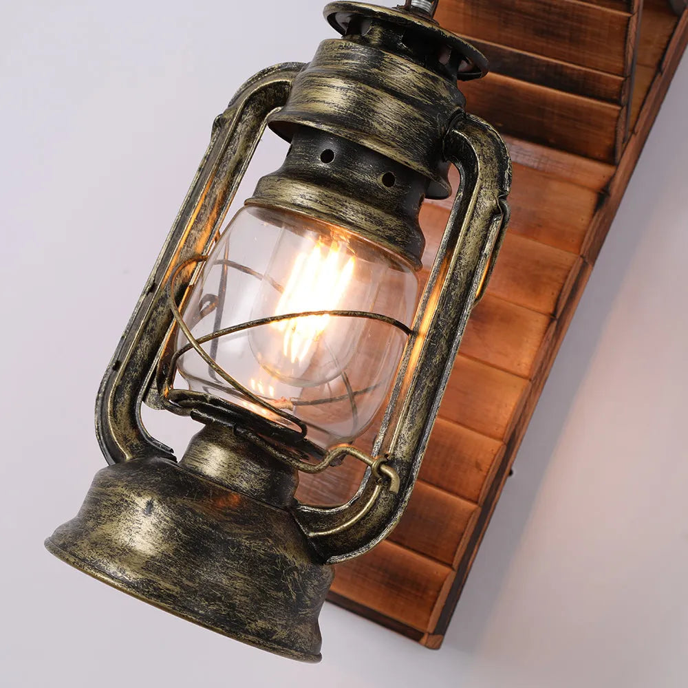 Orlena Wall Lamp Lantern Vintage Wooden Rustic-Neutral Decor