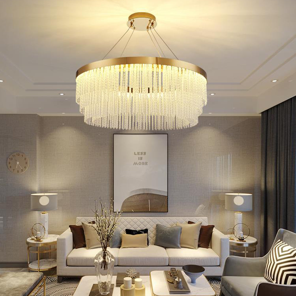 Letanil Modern Spiral Crystal Ring /Rectangle Chandelier, Gold