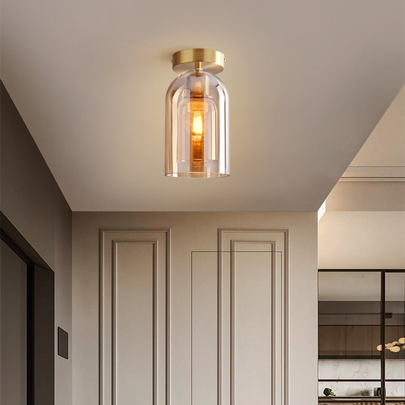 Kuturar Modern Cylinder Semi-Flush Mount Clear Glass Ceiling Light, Cognac/Grey