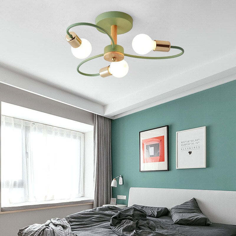 Vusumak Elegant Metal/Glass Flush Mount Ceiling Light, Grey/Green