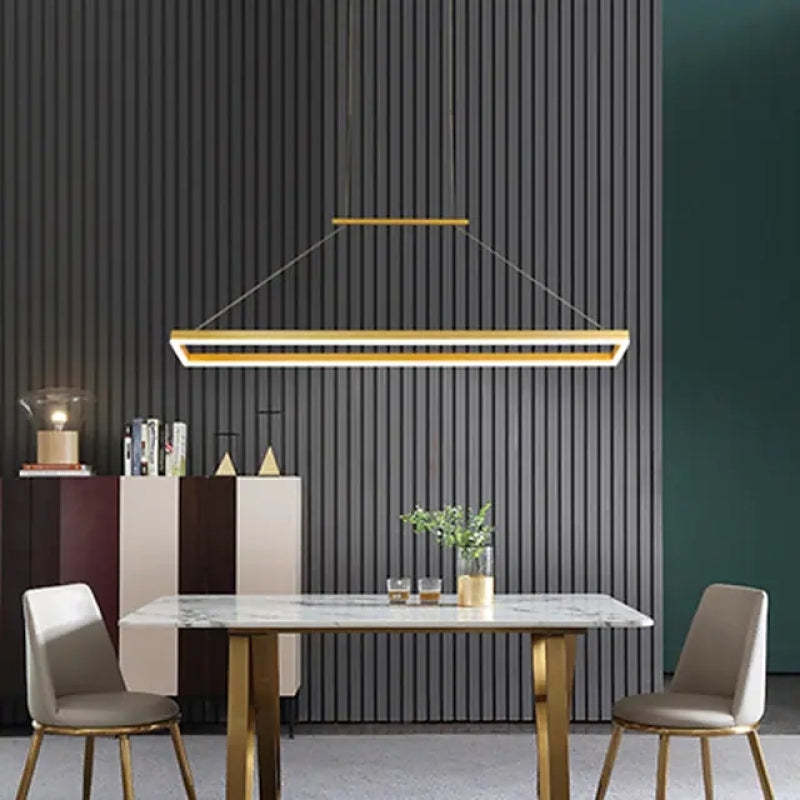 Nexil Modern Rectangular Hanging Pendant Light, Gold/Coffee-Neutral Decor