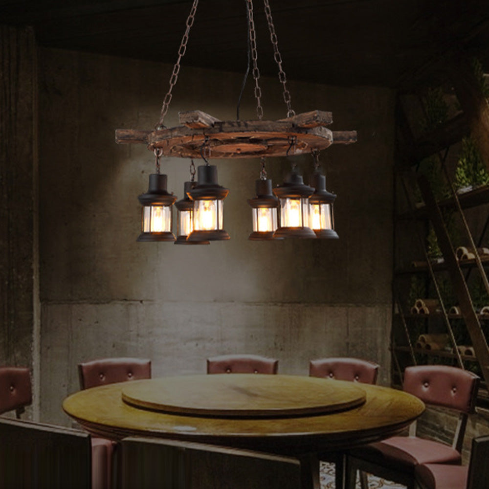 Mopukud Retro Rudder Metal & Wood Pendant Light, 6 Heads
