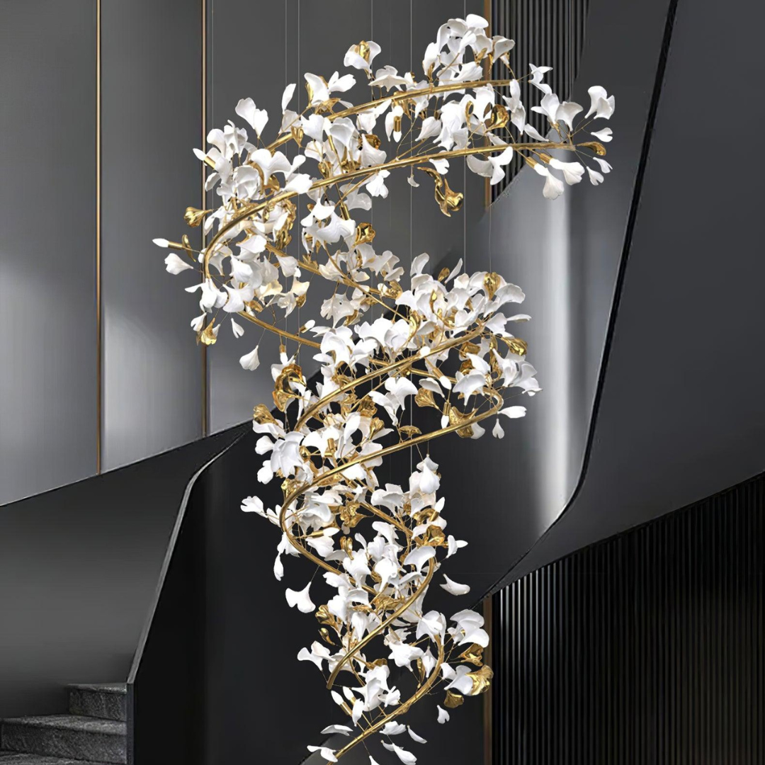 Hobisud Modern Gold Staircase Chandelier, Metal & Ceramic