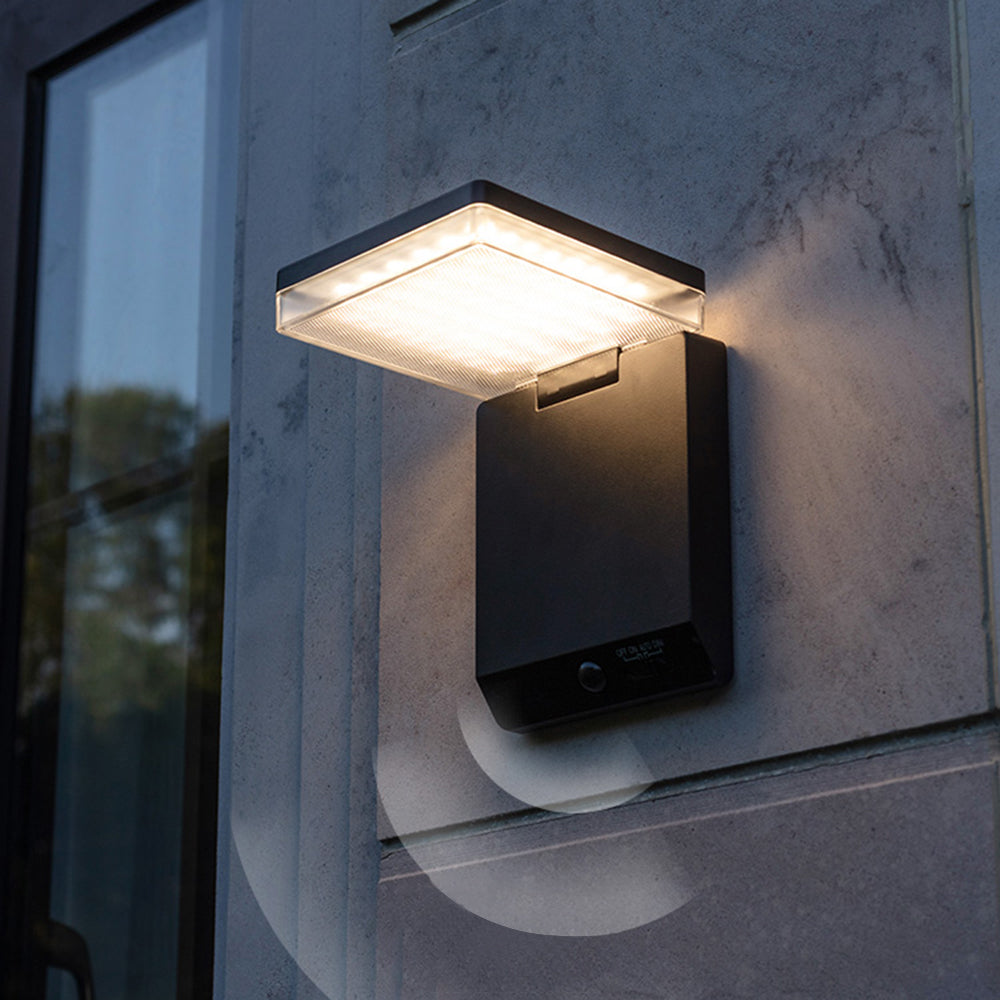 Zibekun Modern Minimalist Right-Angle Sensor Solar Waterproof Outdoor Wall Lamp, Black