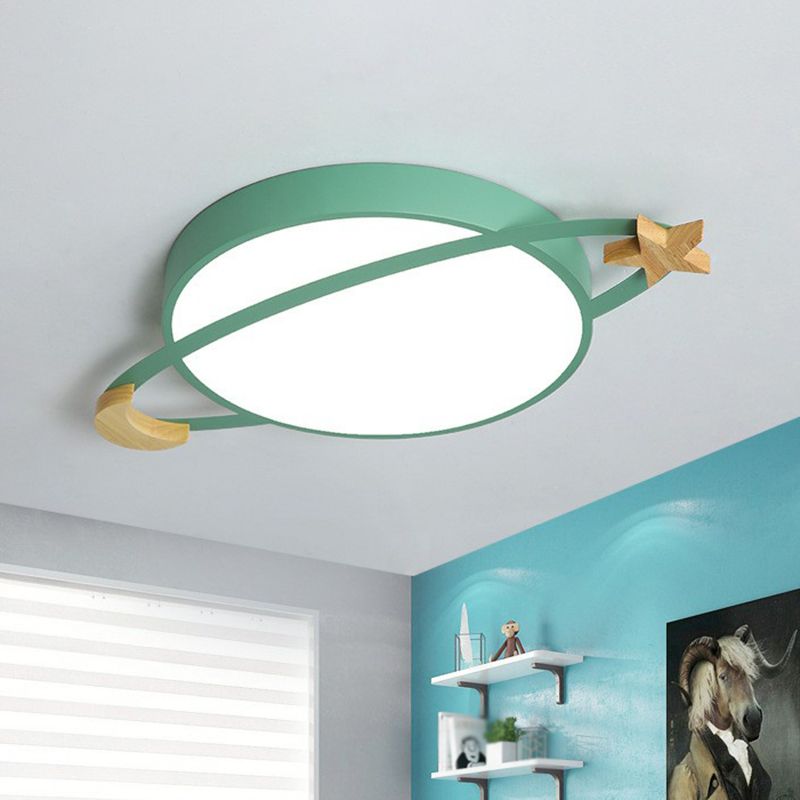 Kibokan Modern Round Flush Mount Ceiling Light, Grey/White/Green