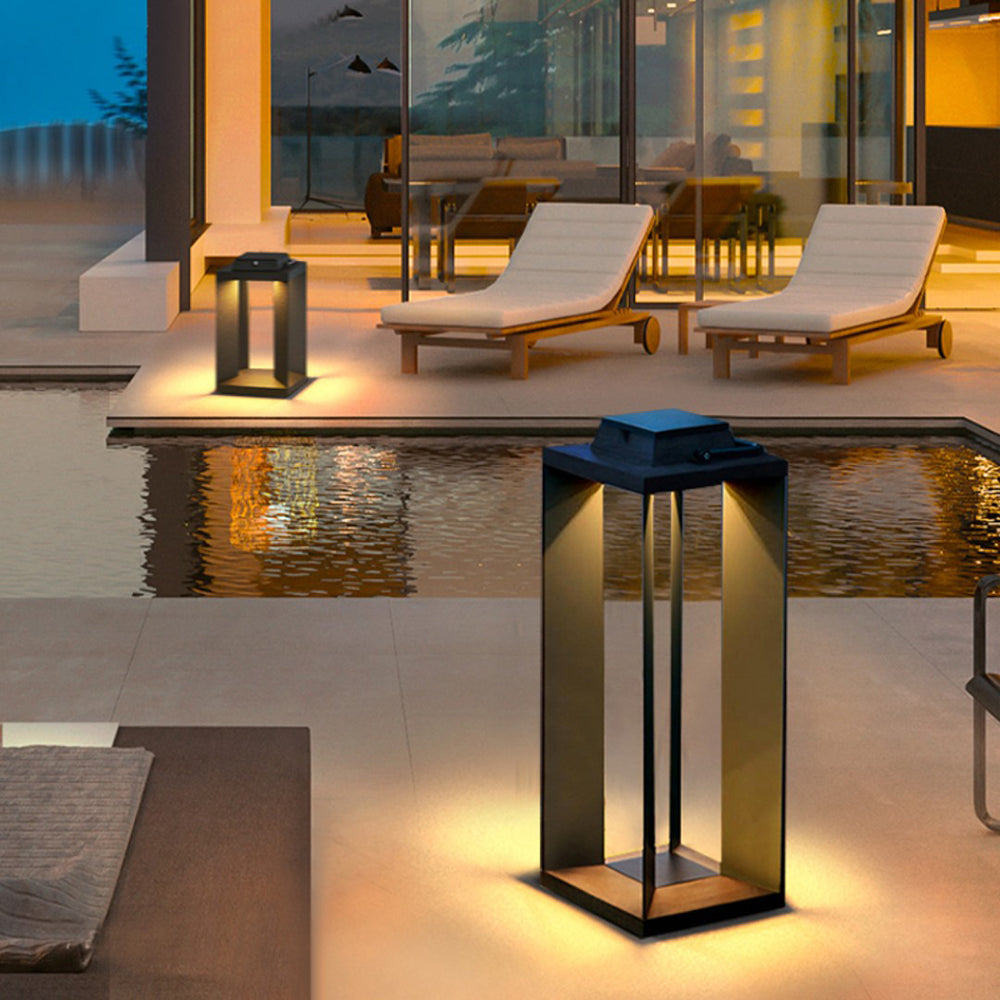 Mugisek Minimalist Cuboid Outdoor Floor Lamp, Hardwired, Black