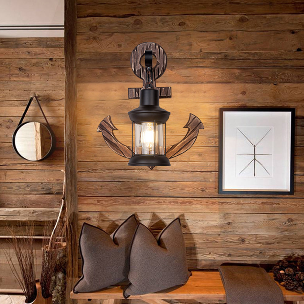 Ceturan Anchor Lantern Wall Lamp, Vintage/Antique, Wood, Bedroom