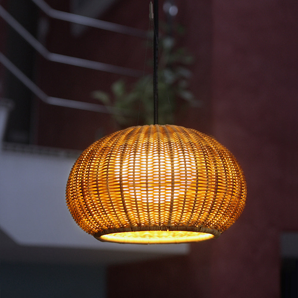 Wisenel Retro Lantern Gold Pendant Light, Bamboo/