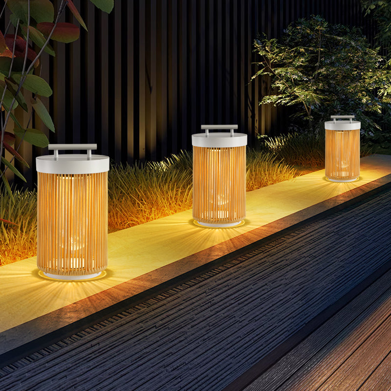 Kadatet Retro Metal/Rattan Floor Lamp, Hardwired/Solar/LED, Outdoor
