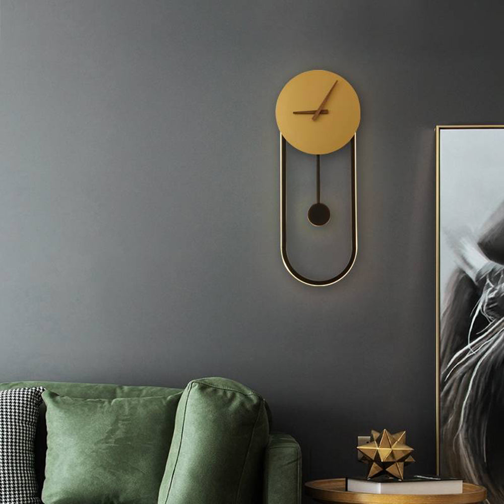 Luvudom Nordic Clock Wall Lamp, Gold & Black