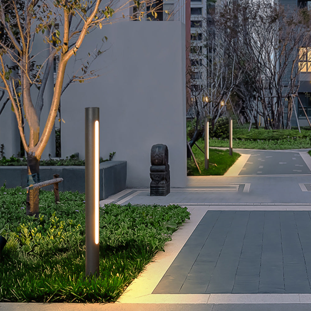 Sukalul Metal Cylindrical Linear Strip Outdoor Path Light, Black