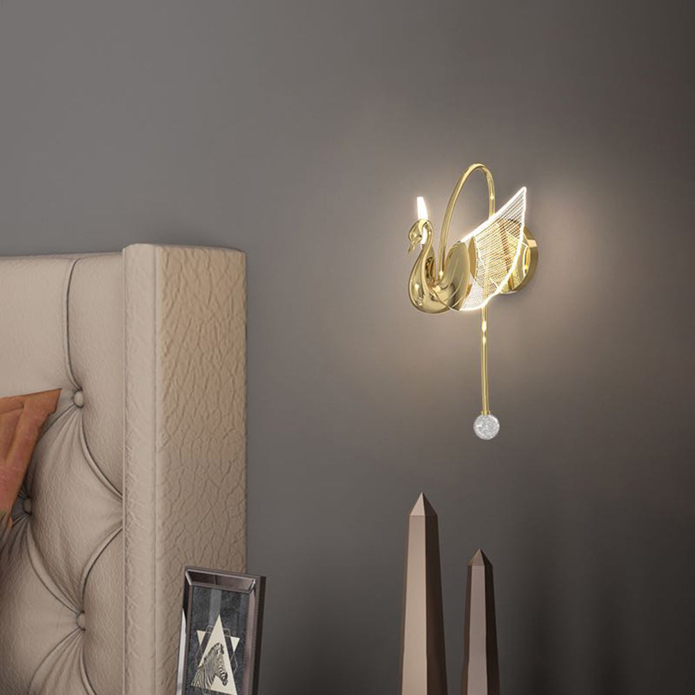 Duvebil Art Deco Swan /Metal Wall Lamp, Gold/Rose Gold