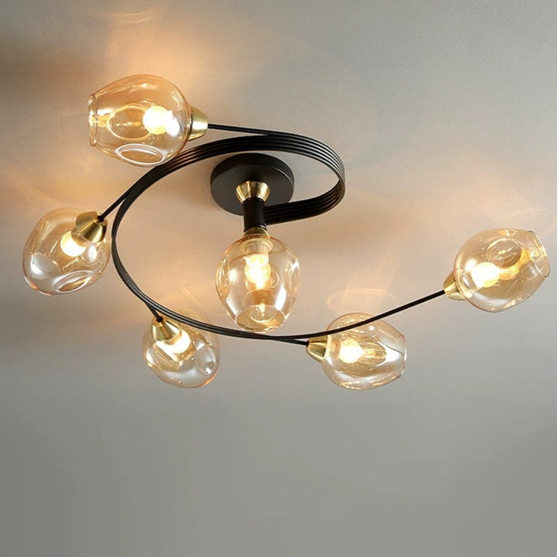 Panavuk Flush Mount Ceiling Light, Glass, Black/Gold, Dining Room