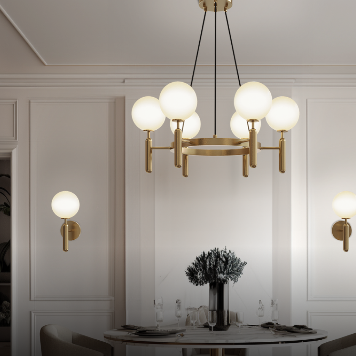 Wimoruk Design Ball Glass/Metal Pendant Light Gold White