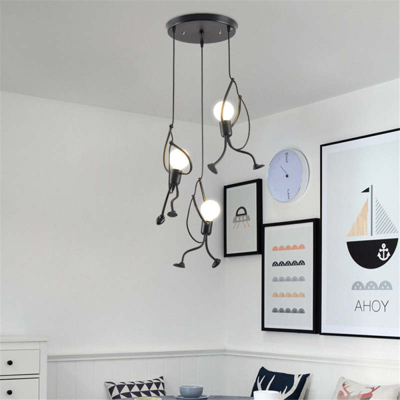Esi Retro Modern Iron Man Pendant Light, Black-Neutral Decor