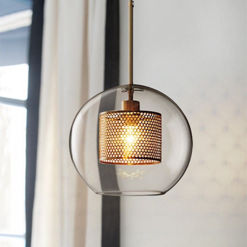 Nerel Contemporary Golden Pendant Light, Glass, Globe/Cylindric-Neutral Decor