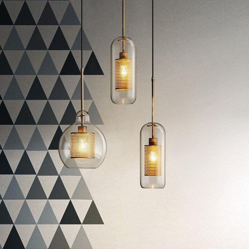 Nerel Contemporary Golden Pendant Light, Glass, Globe/Cylindric-Neutral Decor