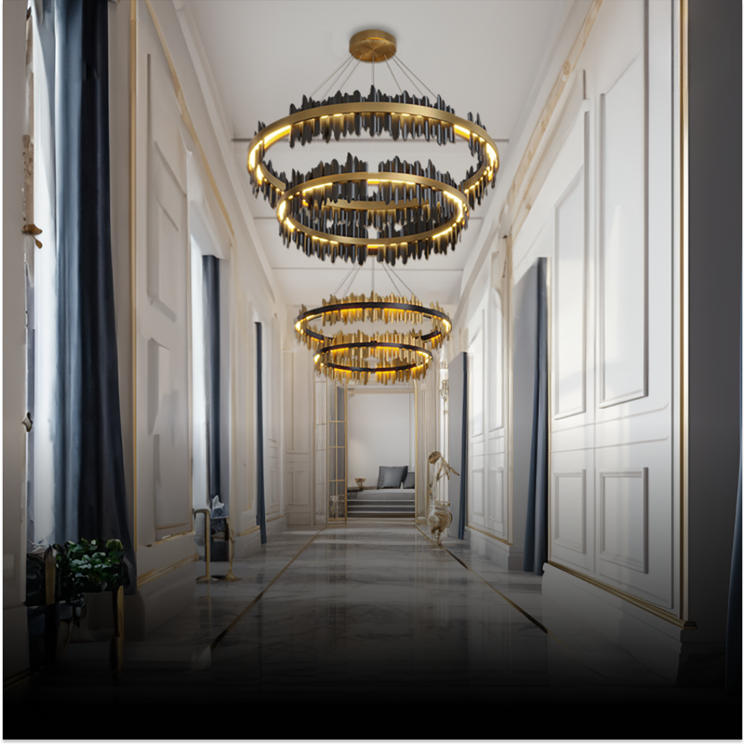 Godusar Industrial Chandelier Cylindrical Metal Black Gold Living Room