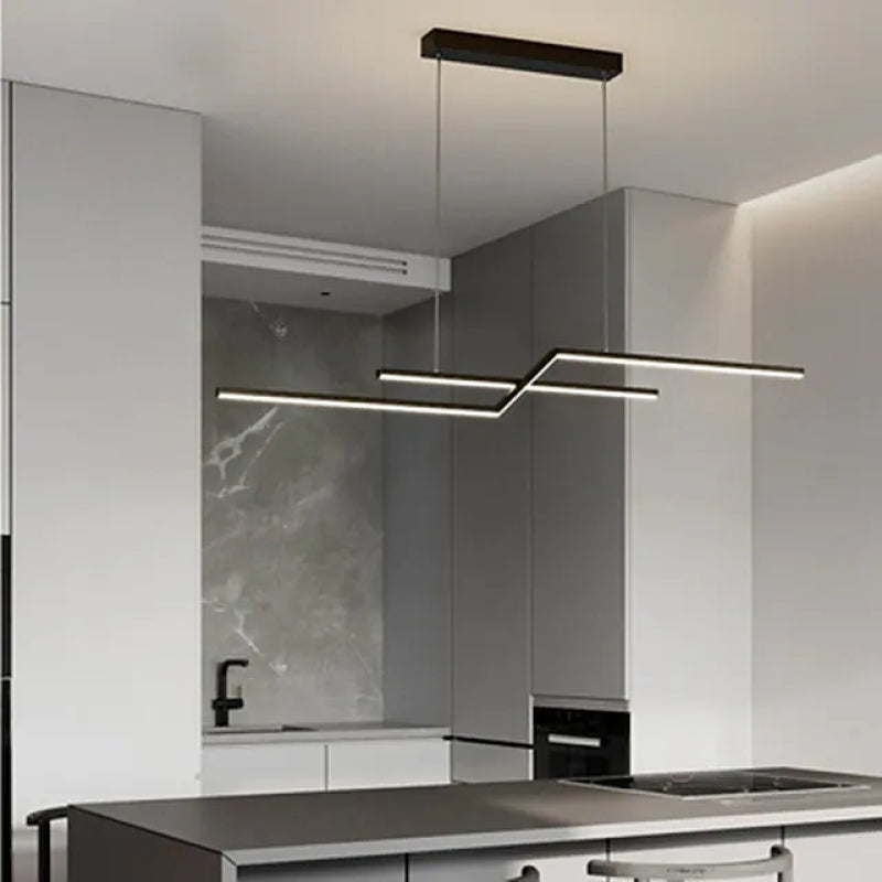 Valiner Parallel Fold Linear Pendant Light, Black/Gold, Living Room