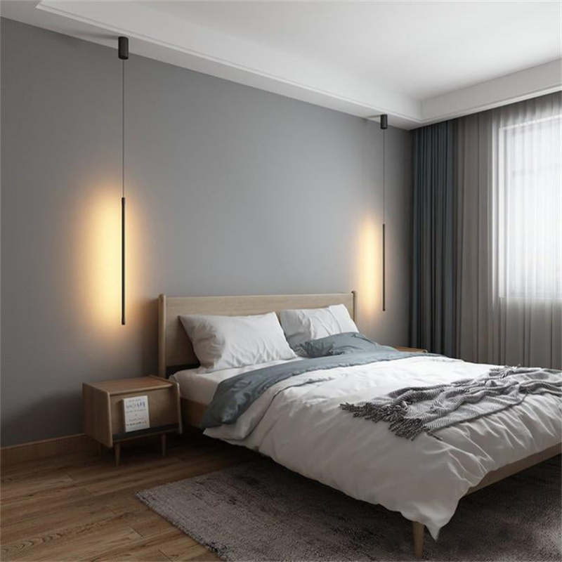 Tavix Minimalist Linear Pendant Light Bedside, Black-Neutral Decor